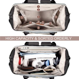 LOVEVOOK Laptop Backpack for Women, 15.6 Inch Work Business Backpacks Purse, Large Capacity Nurse Bag College Bookbag for School, Waterproof Casual Daypack for Travel, Black-Grey-Brown