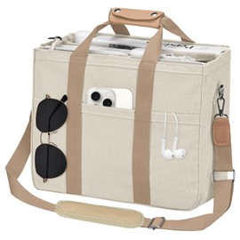 VOFANK Canvas Tote Bag for Women Large Tote Bag with Zipper and Compartments Work Bag Crossbody Shoulder Bag Travel Handbag (Light Khaki, L)