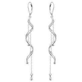 Leverback Cubic Zirconia CZ Dangle Long Earrings Drop 925 Sterling Silver Dangling Lever Backed Fashion Trendy Simple Pierced Earings Jewelry for Women