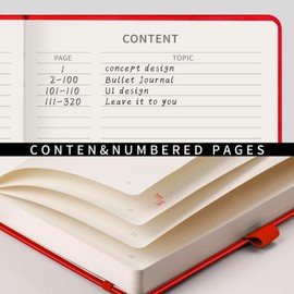 RETTACY Notebook A5 Dotted Bullet Dot Grid Journal with 320 Numbered Pages, 1 Back Pocket and High-Quality Hard Cover for Artists Writing/Drawing, 14.5 x 21 cm, Red