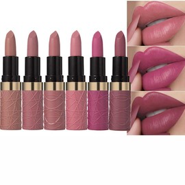 Lipstick Matte 6 Pcs Set,Nude beige Dusty Rose Pink Mauve Velvet Lipstick for Women Long Lasting Waterproof 24 Hours Lip Stick Lip Stain Makeup Gift Sets,labiales mate 24 horas originales