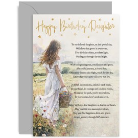 Happy Birthday Daughter Greeting Card - Heartfelt Poem Birthday Card for Daughter - Adult or Teenager - To a Special Daughter on Her Birthday Card - Gold Foil Flower Meadow Design | Blank Inside