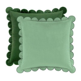 MONDAY MOOSE Decorative Throw Pillow Covers Cushion Cases, Set of 2 Soft Velvet Scalloped Round Edge Designs, Mix and Match for Home Decor, Pillow Inserts Not Included (Green/Light Green, 18x18 inch)