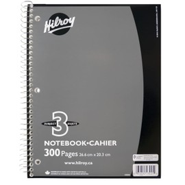 Hilroy Coil 3-subject Notebook, Wide Ruled, 10.5 X 8 Inches, 300 Pages, Assorted Color Covers (13225)