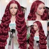 200% Density 32Inch 99j Burgundy Lace Front Wigs Human Hair