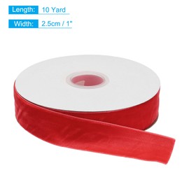 sourcing map Velvet Ribbon 1 Inch x 10 Yard Single Face Spool Silky Velvet Fabric for Bouquets DIY Crafts Gift Wrapping Wedding Party Bright Red