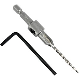FTG USA #4 (7/64") Tungsten Carbide Tipped Countersink Drill Bit with Tapered Drill Bit, 1/4 Inch Quick Change Hex Shank and Allen Wrench