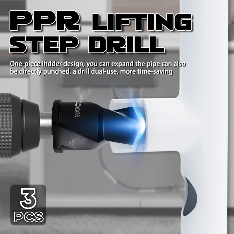 CSOOM 3PCS PVC Pipe Reamer Set,PPR Lifting Step Drill Set