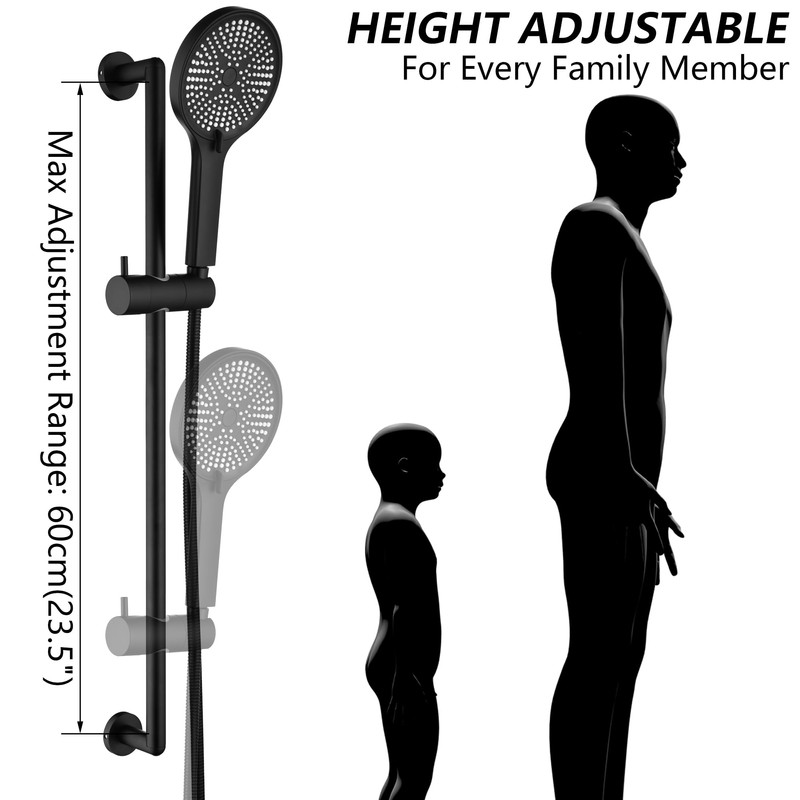 DOUBLUOEG Hand Shower with Slide Bar, Matte Black 26 Inch