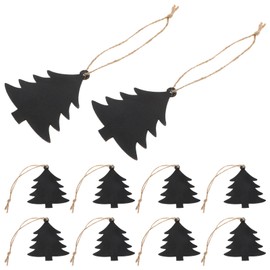 JECOMPRIS 10pcs Christmas Tree Shaped Mini Chalkboard Tags Double-Sided Wooden Blackboard with Rope for Holiday Decor Message Boards Tags, Black