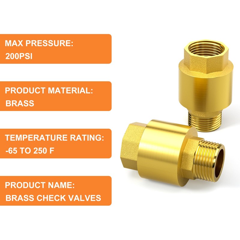 GASHER 1PCS Brass Check Valve DN20 3/4" Female and Male