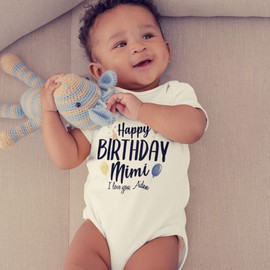 The Shirt Den Happy Birthday Mimi Baby One Piece 12 mo White