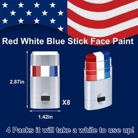 8pcs Red White and Blue Face Paint Stick, Long Lasting Patriotic Body Painting Baseball Eye Black America USA Flag Makeup Stick 4th of July Accessories for Kids Women Men Sports Party Independence Day