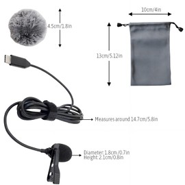 Type-C Lavalier Microphone, 1.5 m Omnidirectional Mini Condenser Microphone for Android Smartphones and Tablets, Compatible with All Devices with Type-C Connection, Wind Protection for Streaming and