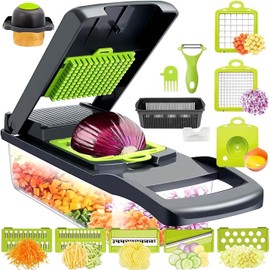15-in-1 Vegetable Chopper, Mandoline Slicer & Dicer - Multifunctional Kitchen Tool - Food Chopper with Stainless Steel Blades, Vegetable Cutter for Slicing, Dicing, Grating, & Peeling.