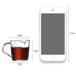 Espresso Measuring Cup 2.5oz Double Spouts Clear Glass Heat Resistant Milk Cup with Handle for Milk Espresso Tea Coffee