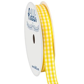 Ribbli Yellow and White Gingham Ribbon,100% Polyester Woven Edge,3/8 Inch x 10 Yard,Plaid Ribbon Use for Gift Wrapping,Party Decoration