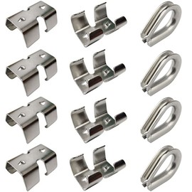 SHENGDING 8-Piece Heavy-Duty Stainless Steel Rope Clamps Metal Double-Ended Rope Clamps and 4-Piece Rope Clamp Thimble Fittings for All Types of Rope from 5/16" to 1/2" in Size.