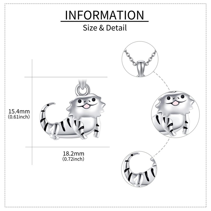 HUKKUN Bearded Dragon Necklace Sterling Silver Lizard Jewellery Gift for