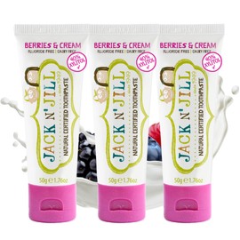 Jack N' Jill Kids Natural Toothpaste, Made With Natural Ingredients, Helps Soothe Gums & Fight Tooth Decay, Suitable From 6 Months+ - Berries & Cream Flavour 3 x 50 g