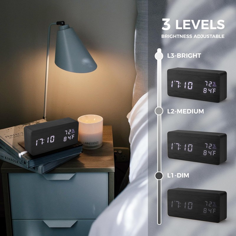 Virklyee Wooden Digital Cube Alarm Clock with LED Temperature Display,