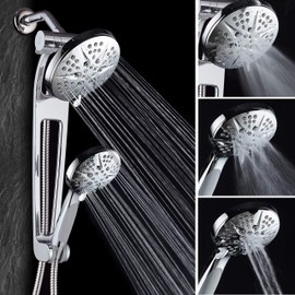 Hotel Spa Aquabar High-Pressure 48-mode 3-way Shower Spa Combo with Adjustable Extension Arm for Total Convenience Enjoy Luxury 6" Rainfall & Handheld Shower Head Separately or All-Chrome Finish