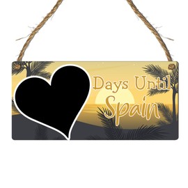 Days Until Spain Vacation Countdown Plaque with Chalkboard - Spanish Travel Countdown Sign, Fun Spanish-Themed Countdown for Beach Lovers and Travel Enthusiasts (Beige Sunset, Without Pen)