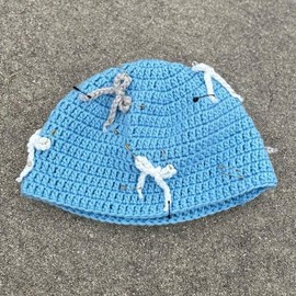 Women's Blue Crochet Safety Pin Beanie Hat - Hand Crocheted, One Size Fits All
