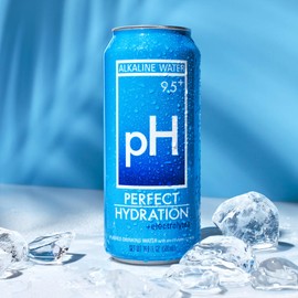 Perfect Hydration 9.5+ ph Alkaline Water, 9x Purified, Electrolyte Minerals for Taste, Made in the USA, 16.9 oz Recyclable Aluminum Cans, Pack of 24