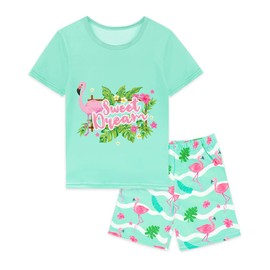 Nidoul Flamingo Pajamas for Girls Short Sleeve Toddler Summer Pjs Girls' Sleepwear 2 Pieces Lounge Sets Kids Clothes Size 5 6