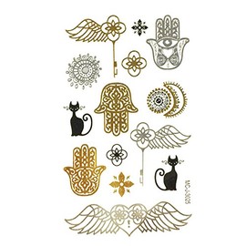 Wrapables Small Metallic Gold and Silver Temporary Tattoo Stickers, Mystic