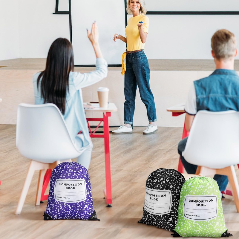 Sunnymove 24 Pcs Composition Book Themed Drawstring Bags Bulk Treat
