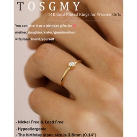 TOSGMY Birthstone Rings for Women Non Tarnish 14K Gold Plated Sterling Silver Stackable Birthday Gifts for Mom Dainty Emerald Green Blue CZ Gemstone Ring for Mothers Daughter Bridesmaid Gifts Jewelry