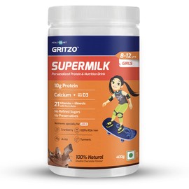 Goldy Goldy SuperMilk 8-12y (Girls), Kids Nutrition & Health Drink, Protein Powder for Kids Growth & Sports, High Protein (10 g), Calcium + D3, 21 Nutrients, Natural Double Chocolate Flavour, 400 g