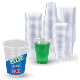 NCS35 100 Heavy Duty Reusable Plastic Disposable Clear Transparent 7oz Glasses/Cups – Ideal for Picnics, Travel, Parties, Birthdays, and Weddings