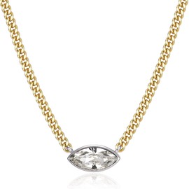 LEMON GRASS 18K Gold Plated Marquise CZ Curb Chain Necklace | Bezel Set Zirconia Two Tone Necklace 16''+2''