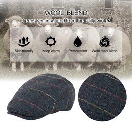 TOP-EX Men's Wool Blend Flat Cap Peaked Cap Tweed Newsboy Baker Boy Hats for Golf & Fishing Gatsby Duckbill Caps for Shooting Walking Hunting Plaid_Navy L