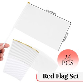 Hand-Held Mini Flags, Pack of 24 Flag DIY Flag 14 x 21 cm, Hand Flag with Pole, Blank Banner for Painting for Sports Events & Celebrations (White)