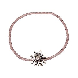 Alpenflüstern DAB073 Filigree Pearl Costume Bracelet Rhinestone Edelweiss – Women's Costume Jewellery with Antique Silver-Coloured Costume Edelweiss, Elastic Pearl Bracelet in Black or Cream White,