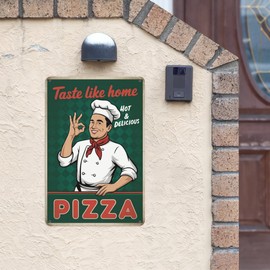 Póster de pizza, chef italiano, besos dedos con sabor a casa, pizza (1) letreros de lata retro, citas inspiradoras de vida, decoración rústica para pared, regalos únicos, 8 x 12 pulgadas