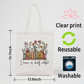YTTRVHIH Canvas Tote Bag Aesthetic, I Have No Shelf Control, Aesthetic Flower Tote Bags, Canvas Bag for Women, Cute Reusable Cloth Cotton Bags for Shopping, Cute Gifts to Lovers