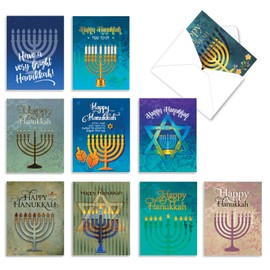The Best Card Company - 10 Hanukkah Note Cards with Envelopes (4 x 5.12 Inch) - Religious Jewish Holiday, Boxed Notecard Assortment - Hanukkah Lights AM6140HKG-B1x10