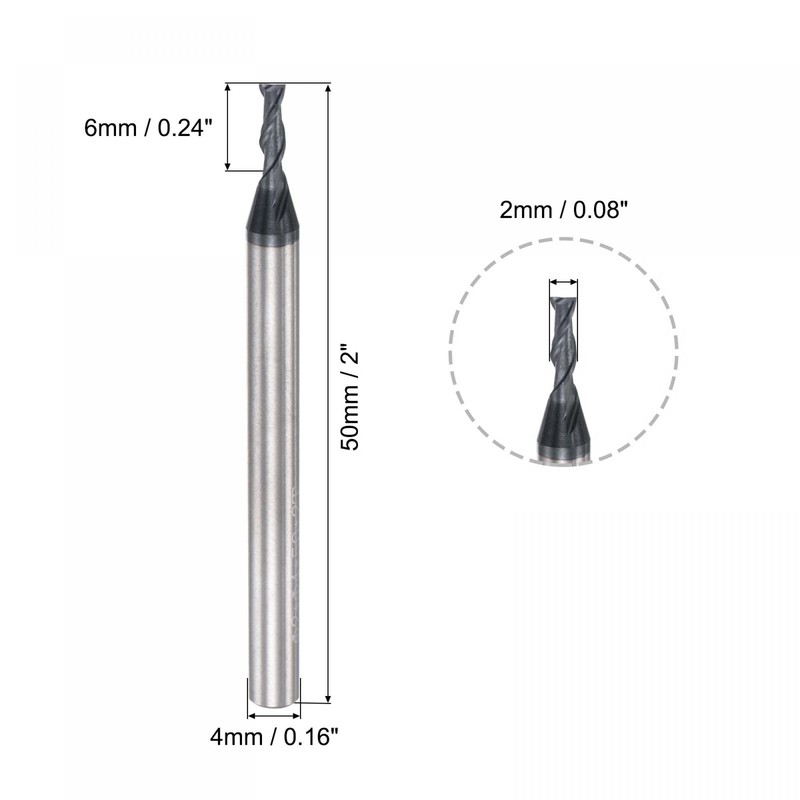 sourcing map Square Nose End Mill, 2mm Tip Dia Solid