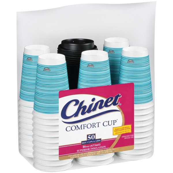 Chinet Comfort Cup 16-Ounce Cups, 50-Count Cups & Lids (Assorted Colors)