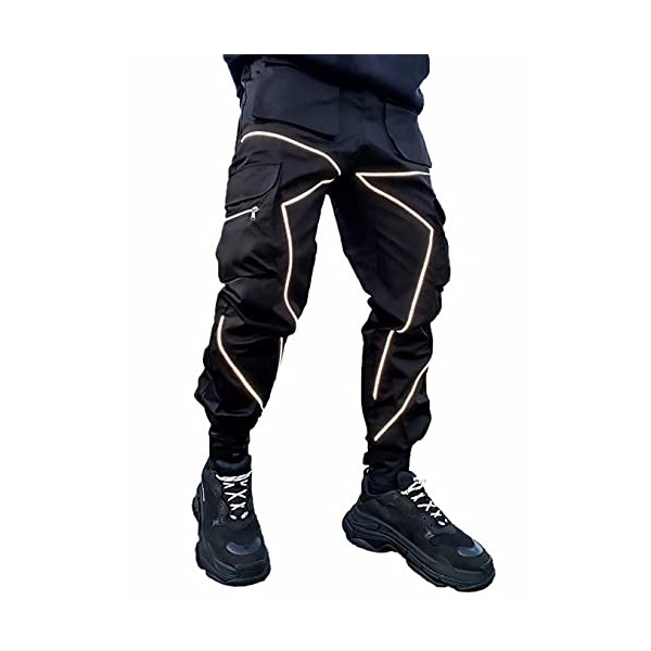 Mens Cargo Pants Hip Hop Techwear Harem Pant Jogger Sweatpants with Pockets Jogging Punk Black L