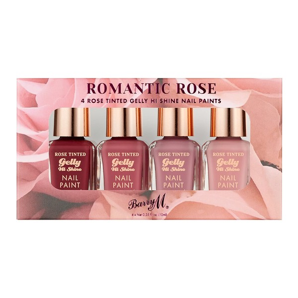 Barry M Romantic Rose Nail Paint Gift Set, 4 rose tinted gelly hi shine shades, Pink