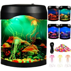 Jellyfish Lamp,LED Jellyfish Lava Lamp Aquarium Lifelike Desk Mood Lights,Electric Jellyfish Tank with Color Changing and 3 Fake Glowing Jelly Fish for Home Office Desktop Decor, Gifts for Kids Adult
