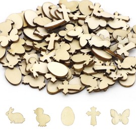 CHEERYMAGIC 100PCS Mini Easter Wooden Slices, Wooden Easter Animal Cutouts Slices, Wooden Egg Bunny Chick Wood Shapes Embellishments DIY Wood Craft for Easter Party Decoration Gift Tags A9TZJDHZMP