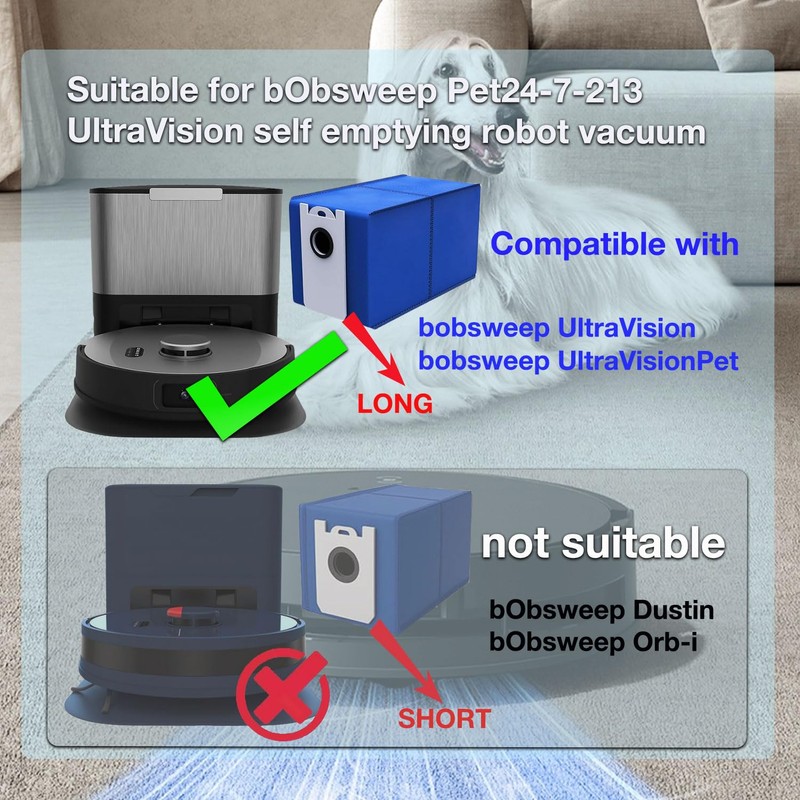 5 pack Replacement Dust Bags Compatible With bObsweep UltraVision Self-emptying