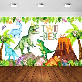 Watercolor Dinosaur 2nd Birthday Decorations Two Rex Birthday Party Banner Backdrop Dinosaur Party Decorations for 2 year old boy Dino Party Decor